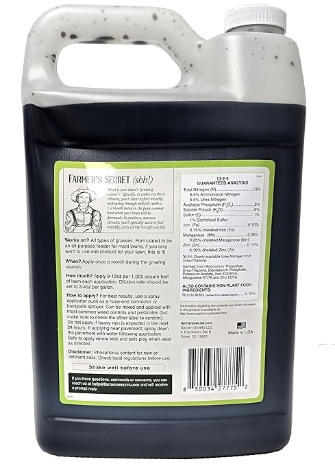 Farmer’s Secret Lawn Booster Fertilizer - Super Concentrated - All Around Fertilizer for all Types of Lawns and Turfs (128oz)