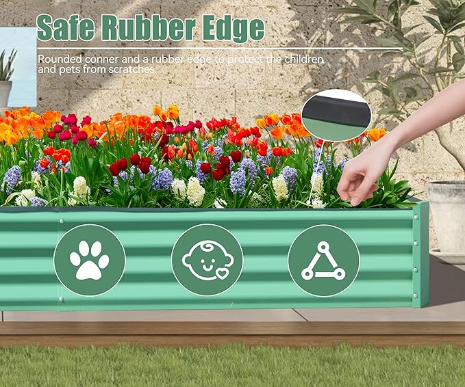 8x4x1 ft Galvanized Raised Garden Bed Outdoor Planter GBoxes Large Metal Planter Box for Gardening Vegetables Fruits FlowersGreen