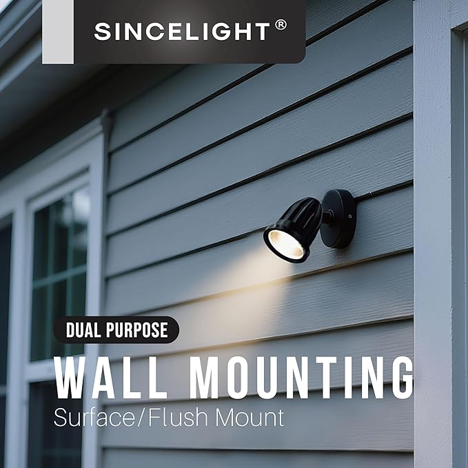 SINCELIGHT LED Spike Light 9W for Outdoors Spike/Wall/Ceiling Mount Adjustable Spotlight for Garden/Pathway/Patio/Landscape IP65 Waterproof Warm White 3000K Hardwired Pack of 2