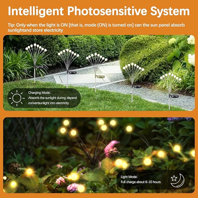 Warm-4Pack 32LED Firefly Warm Changing LightsGarden Solar Lights Outdoor DecorativeYard Waterproof Solar (Warm-4pcs)