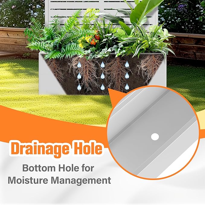 Metal Planter Box with Trellis Raised Garder Bed with Drainage Hole Privacy Screen &amp Trellis for Climbing Plants Outdoor Plant Stands 35''L×16''W×71''H White