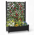 EasyUp Rolling Garden Planter Box with Trellis &amp Lockable Casters Outdoor Raised Bed with Drainage &amp Water Gauge Durable Resin for Patio Balcony Yard Dust-Proof (Black 43.43 * 18.27 * 64