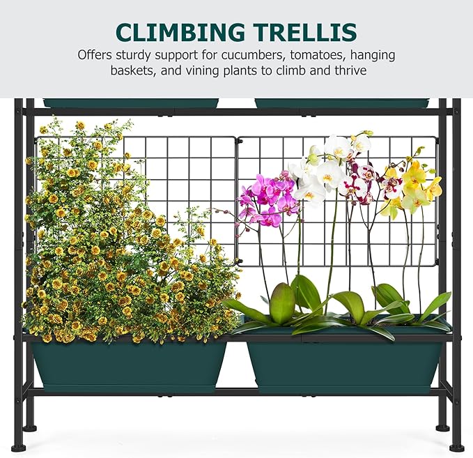 OYEAL Raised Garden Bed with Legs &amp &amp Trellis 32 Tall Vertical Herb Garden Planter Indoor Outdoor Elevated Flower Beds for Gardening Vegetables Herbs Patio Balcony Backyard Green