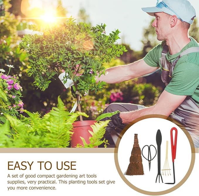 VICASKY 5pcs Garden Shears and Bonsai Pruning Tool Set for Potted Plants Sturdy Hand Gardening Tools with Rake and Shear for Indoor and Outdoor Plant Care