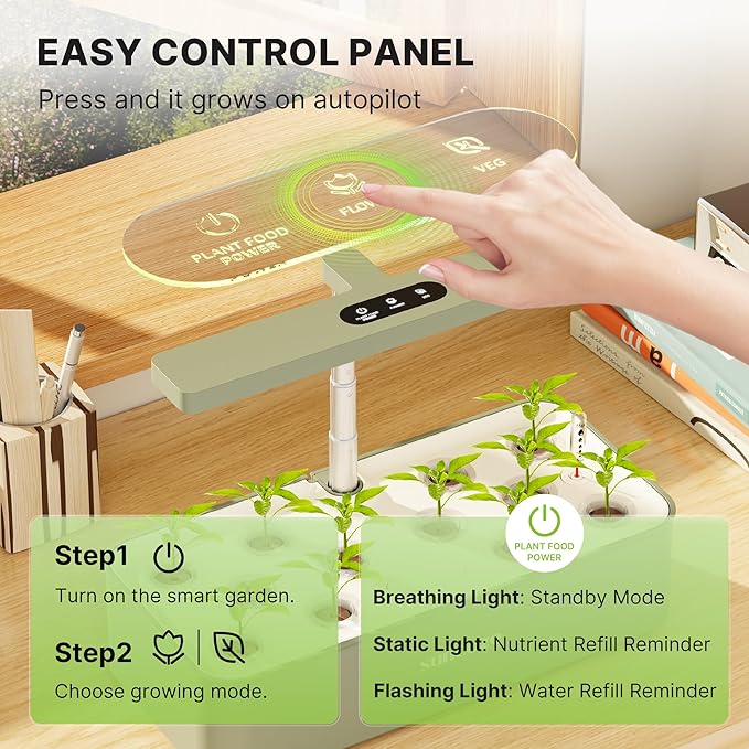 SUNCOZE Hydroponics Growing System Kit 12 Pods 24W LED Grow Light Indoor Garden 4L Water Tank with Quiet Pump Adjustable Height Herb Garden Planter Indoor Kit Gardening Gifts Green