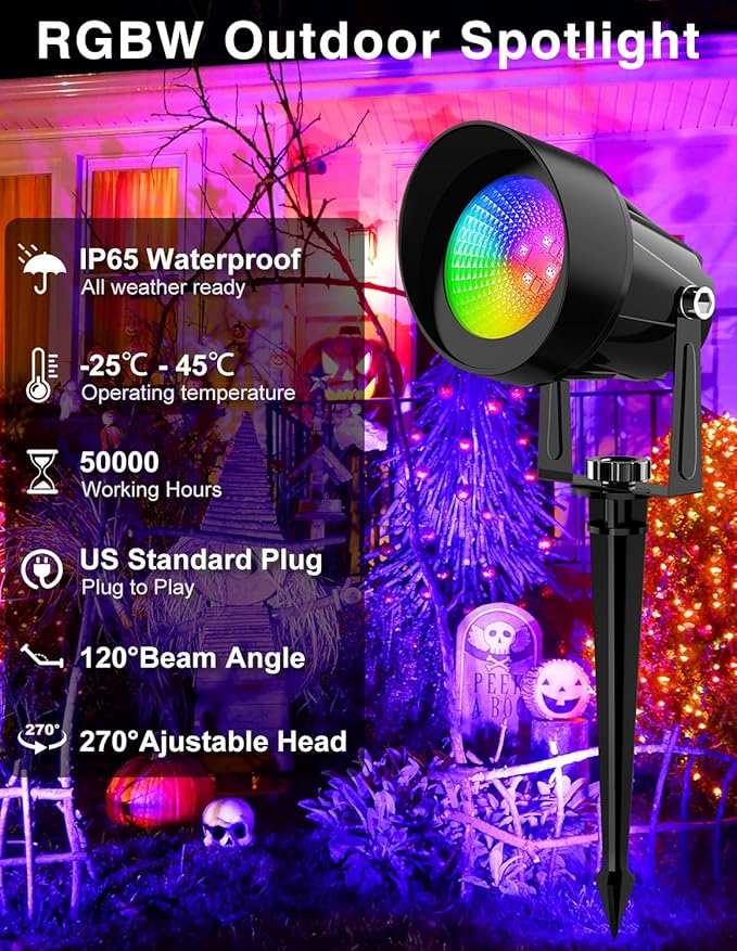 Spot Lights Outdoor Smart RGBW LED Color Changing Landscape Lights with APP and Remote Control Music Mode DIY Scenes Timing IP65 Waterproof Spotlights Plug in for Yard Garden 2 Pack