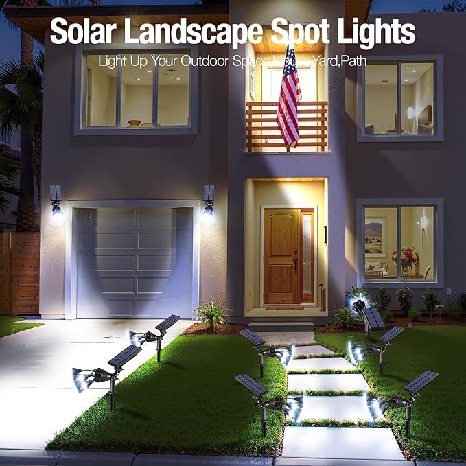 Solar Spot Lights Outdoor 1000LM IP68 Waterproof Solar Lights Outdoor with 7x360° Adjustable Metal Hose 4 Lighting Modes Spotlights for Garden Pathway Yard Landscape 4 Pack (Cool White)