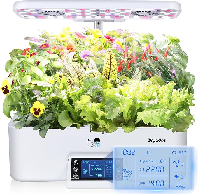 17-Pods Hydroponic Growing System with Dual Fans 24W Full-Spectrum Grow Light &amp Smart Control Panel for Indoor Gardening for Vegetables Herbs