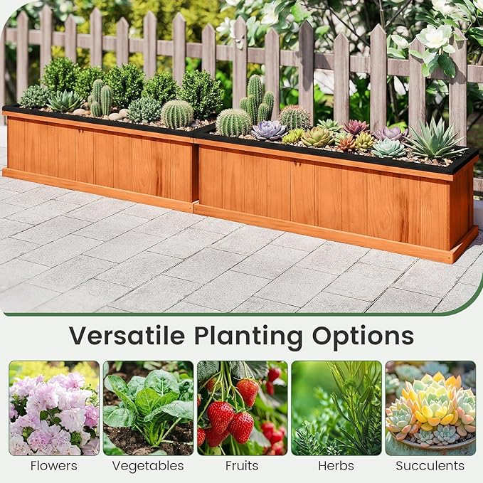 S AFSTAR Wooden Raised Garden Bed with Drainage Holes &amp Liner 2 Pieces Solid Fir Wood Planter Box for Flower Vegetable Herb Outdoor Indoor Gardening Kit for Balcony &amp Backyard (40 x 13 x 1
