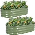 G GOOD GAIN Galvanized Metal Raised Garden Bed Kit - 4x2x1FT Outdoor Planter Box with Safety Edging and Gloves for Vegetables Fruits Flowers(OliveGreen 2PC)