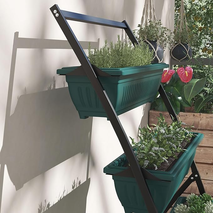 Raised Garden Bed 4 Tier Vertical Garden Planter Set 4 Outdoor Planter Boxes with Stand Self Draining Design Elevated Garden for Vegetable Flowers &amp Herbs Green