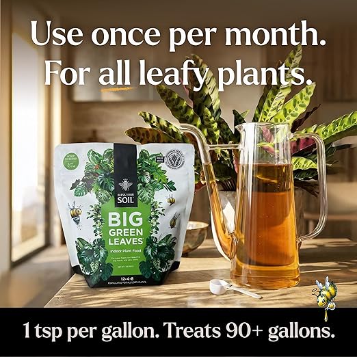 Big Green Leaves Indoor Plant Food – 4X Concentrated Houseplant Fertilizer with Sea Kelp – Makes 90 Gallons – Fast-Acting Mineral Formula Made in USA (1 lb)