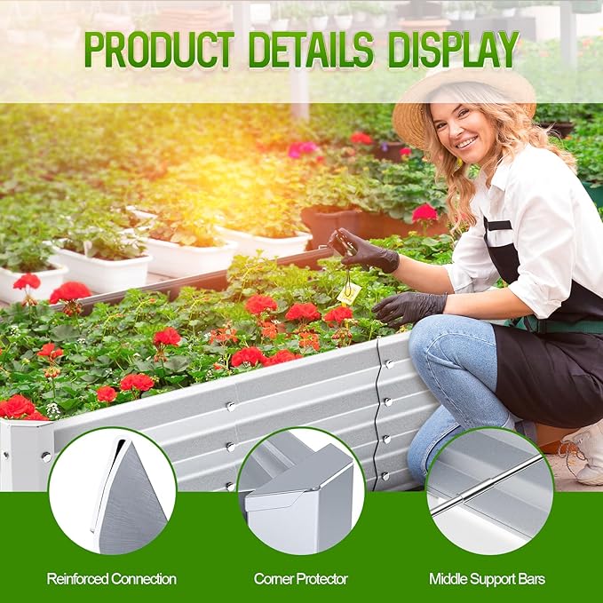 Highpro Galvanized Raised Garden Bed Kit 4×2×1ft Planter Box for Outdoor Gardening and Planting Large Bottomless Metal for Vegetables Herb Fruits Flower Silver