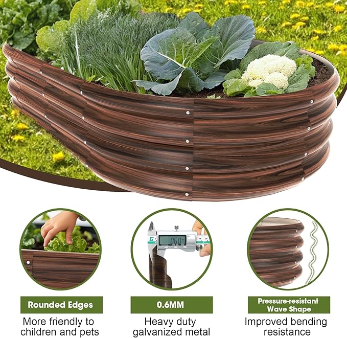 5x3x1ft Oval Galvanized Raised Garden Bed Outdoor 9-in-1 Large Metal Modular Planter Box Raised Beds for GardeningVegetablesFruitsFlowers &amp Herbs (Brown)