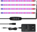 iPower 60W LED Plant Grow Light Strips Full Spectrum for Indoor Plants with Auto ON/Off 3/9/12H Timer 10 Dimmable Levels 48 LEDs Per Tude for Hydroponics Succulent 4 Tubes Red&ampBlue