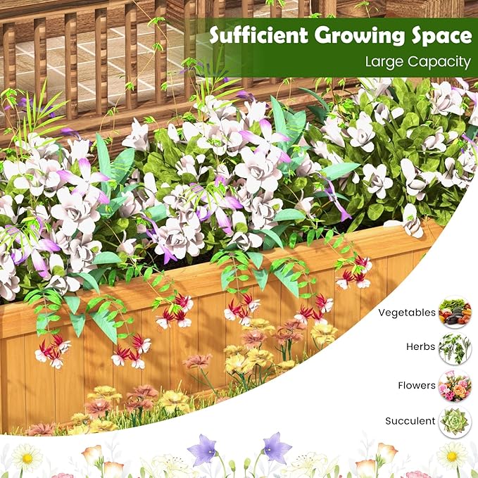 Giantex Raised Garden Bed Wooden Planter with Drainage Holes Rectangular Plant Box for Vegetables Flowers Herbs Fruit Growing Raised Container for Garden Patio Balcony Easy Assembly