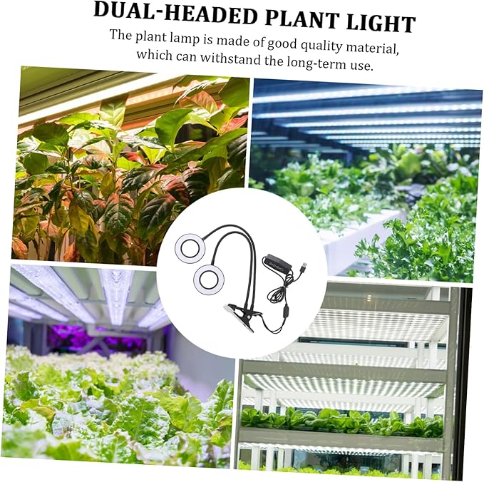 Adjustable LED Plant Growth Light Timer Dual-Head Clip Design for Indoor Plants Dimmable Brightness 5V Energy Efficient for Home Gardening