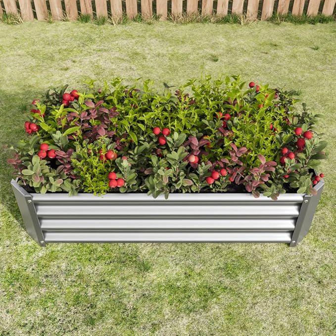 Heavy-Duty Metal Raised Garden Bed for Outdoor Vegetable Herb and Flower Planting – Durable Galvanized Steel Planter Box (Silver with 4x2x1ft)