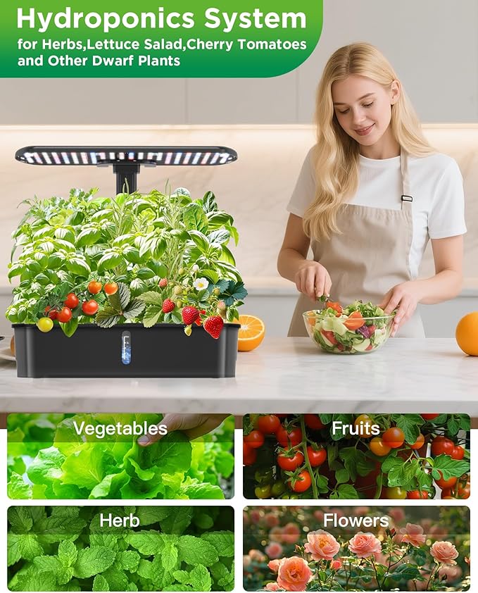 Hydroponics Growing System KitsSmart Indoor Herb Garden with 24W LED Grow Light Planting Height Adjustablewith12 Pods Plant Germination Kitwith Quiet Pump Ideal Gift for All Ages