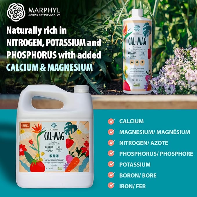 MARPHYL Organic Cal-Mag Liquid Fertilizer – Calcium &amp Magnesium Supplement to Correct Plant Deficiencies Supports Strong Growth for Garden Flowers Vegetables Succulents &amp Hydroponics