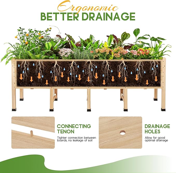 SPECRAFT 7x2 Ft Wooden Raised Garden Bed with Legs - 15 Inch Deepth Elevated Planter Box for Deep-Rooted Plants Ideal for Patio Easy Assembly