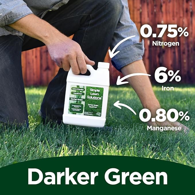 Simple Lawn Solutions - Liquid Iron Fertilizer Darker Green - Chelated Micronutrients - Concentrated Green Booster for Turf Grass Indoor Plants and Outdoor Garden (32 Ounce)