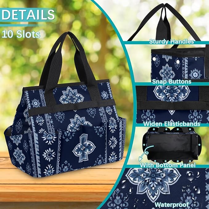 Westward Floral Gardening Tool BagHeavy Duty Garden Tote BagPortable Oxford Gardening Storage Basket Organizer Handbag with Pockets HandleHand Tools Gifts for Outdoor Garden Lawn Yard