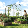 3 in 1 Galvanized Raised Garden Bed with 87 H Arch Trellis for Climbing Plants Outdoor Gardening Planter Box with Climbing Net for Flower Vegetables Fruits Herbs Wood Grain