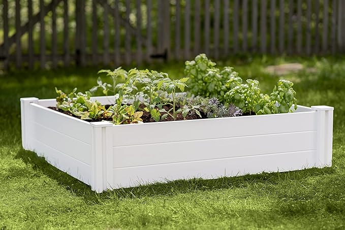 Vita Classic 4 Foot x 4 Foot x 11 inch White Vinyl Raised Modular Garden Bed White PVC BPA and Pthalate Free VT17108