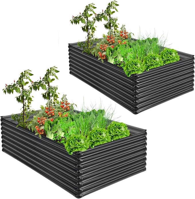 HAPPYGRILL 2PCS Raised Garden Bed Galvanized Metal Firewood Rack 71 x 20.5 x 43.5 Large Outdoor Raised Planter Box for Vegetable Flower Fruit Herb