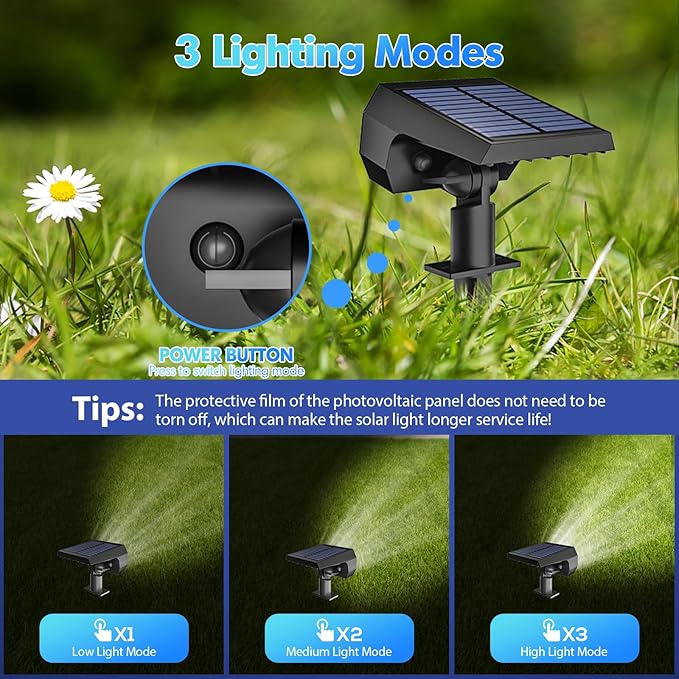 NYMPHY Solar Lights Outdoor Waterproof IP68 56 LED 3 Lighting Modes Solar Powered Garden Yard Spot Solar Lights for Outside Landscape- 4 Pack (Cool White)