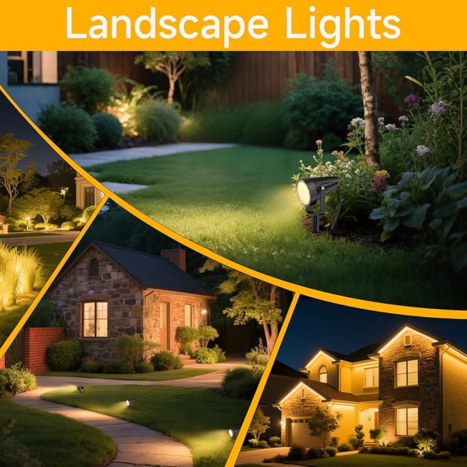 Outdoor Landscape Lighting - 24Pack Outdoor Spot Lights with Connectors &amp Transformer for Yard Plant Lawn Tree Flags House Garden Fence - 7W Warm Yellow 3000K Spotlights with IP65 Waterproof