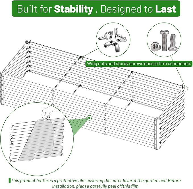 SnugNiture 6x2x2FT Galvanized Raised Garden Bed Kit Metal Planter Box for Planting Plants Vegetables Brown
