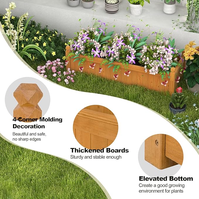 S AFSTAR Wooden Raised Garden Bed Outdoor Rectangular Plant Box W/Drainage Holes Wood Raised Planter for Vegetable Fruit Flower Rise Planter Container for Yard Patio Garden 43.5 L x 16 W x 14 H
