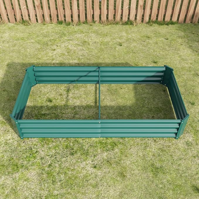 7.6x3.7x0.98FT Metal Raised Bed for Outdoor Flower Planters Vegetables Herb Galvanized Raised Garden Bed Kit Rectangular Large Metal Deep Root Planters with An Open Bottom (Green with 6x3x1ft)