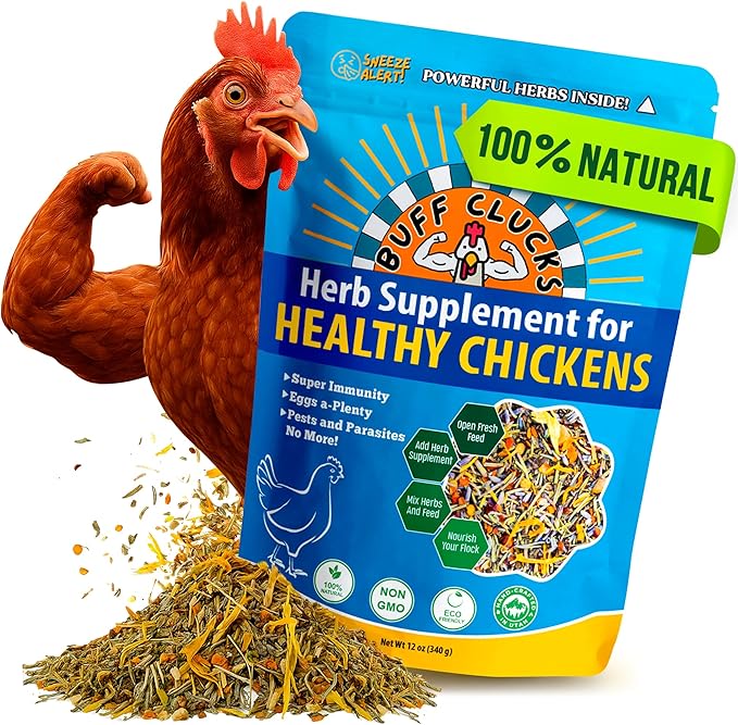 Herb Supplement for Backyard Chickens - Natural Chicken Treats Poultry Feed Botanical Mix Plant-Based Coop Snacks for Daily Wellness Feather Quality Egg Production USA (12 oz)