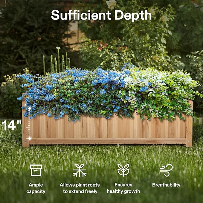 VIVOSUN 3.6 x 1.3Ft Wooden Raised Garden Bed 43.5 x 16 x 14 Inches Outdoor Wood Planter Box with Screwdriver and a Liner for Garden Patio Balcony Backyard and Outdoors 2Pcs