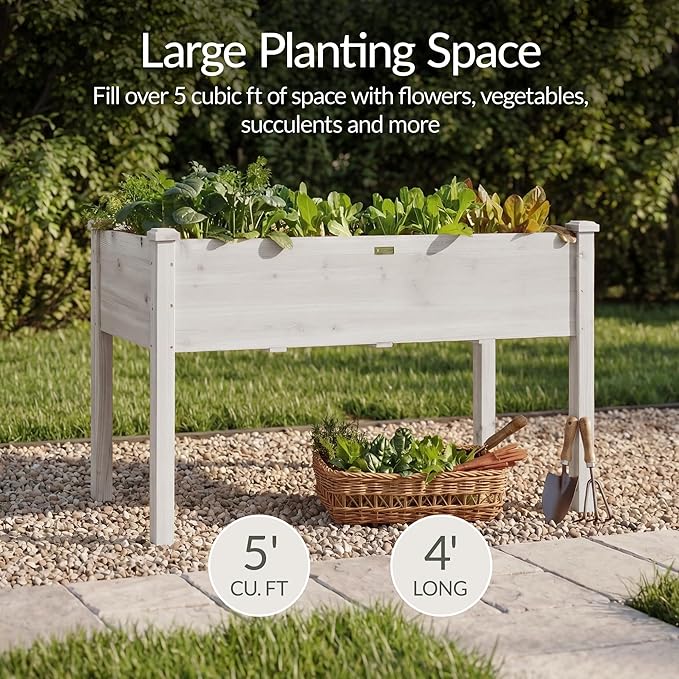 Best Choice Products 48x24x30in Raised Garden Bed Elevated Wood Planter Box Stand for Backyard Patio Balcony w/Bed Liner 200lb Capacity - White
