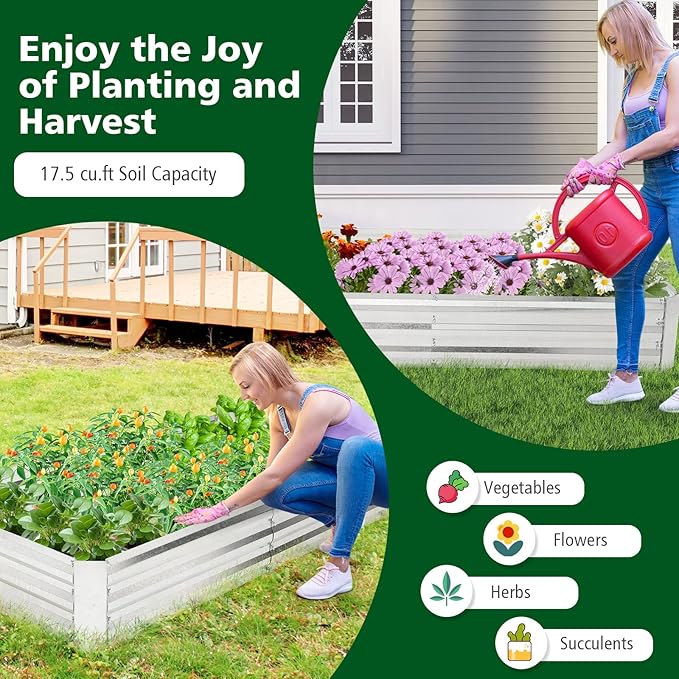 Giantex 2 Pcs Galvanized Raised Garden Bed 6x3x1ft Large Metal Planter Box with Gloves Outdoor Bottomless Planter Raised Bed Kit for Vegetables Flowers Herbs Fruits Silver