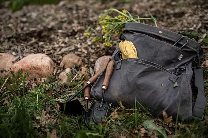 Barebones Harvesting and Gathering Bag - Foraging Harvest and Fruit Picking Bag with Convertible Straps - Water-Resistant Waxed Canvas Gardening Tool(Slate Gray)