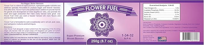 Bloom Booster and Yield Enhancer for Plants - Big Heavy Healthy Harvests for Use in Soil and Hydroponics - Concentrated Phosphorus and Potassium - Flower Fuel 1-34-32 250g