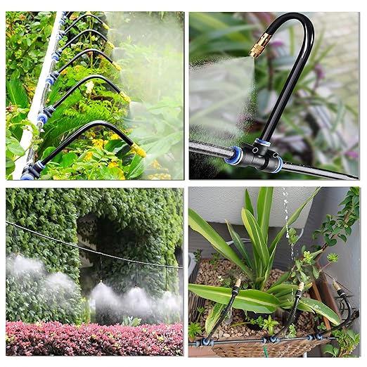 Dianrui 360° Curved Garden Automatic Irrigation System—50FT Drip Irrigation System for GardenLawn &amp Raisedbed &amp Greenhouse Watering Equipment Drip Irrigation Kit with Adjustable Copper Nozzl
