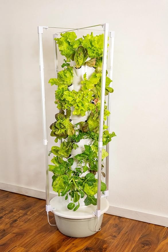 Aeroponic Vertical Tower Garden System 9 Layers with 4 Grow Ports 36 Plant Ports LED Light Kit Soil-Free Growing System for Indoor &amp Outdoor Home Growing (9 Layer Base Kit)