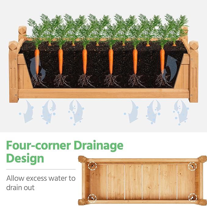 Yaheetech 43.5″ L × 16″ W × 14″ H Wooden Raised Garden Bed Horticulture Rectangular Garden Planter Outdoor Raised Planter Box for Patio/Yard/Greenhouse Vegetable/Flower/Herbs Light Brown2pcs