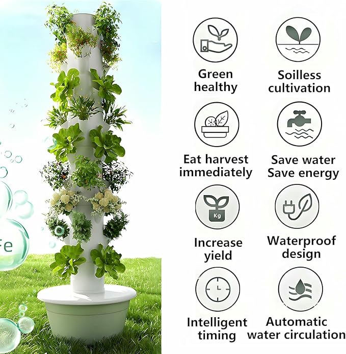 Hydroponic Tower Growing Sytem with Pump and Movable Water Tank Indoor Vertical Gardening Grow Kit for Indoor Herbs Fruits and Vegetables-*