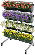 CNCEST 4 Tier Raised Garden Bed with 8PCS BucketsStainless Steel Herb Garden Planter Outdoor with Drainage HolesFloor Standing Flowerpot Bracket Balcony for Vegetable Planting (Dark Green)