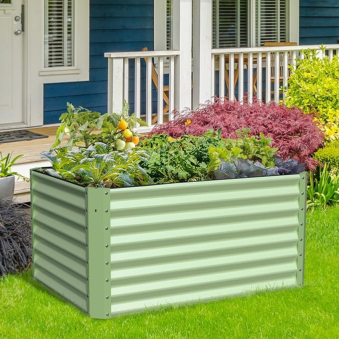 Galvanized Raised Garden Bed Box Outdoor 24 Tall Raised Garden Beds Outdoor Garden Planter Raised Beds for Gardening Outdoor Raised Metal Raised Garden Beds for Vegetables 48X36X24 Sage Green