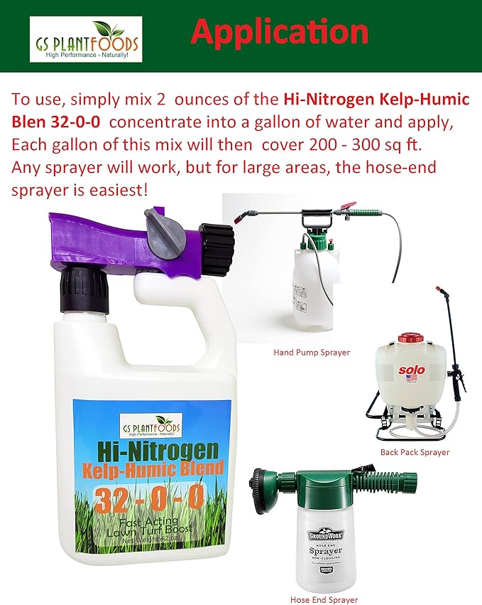 GS Plant Hi-Nitrogen Kelp-Humic Blend 32-0-0 - Promotes Quick Growth and Lush Color Covers 3000+ Square Feet