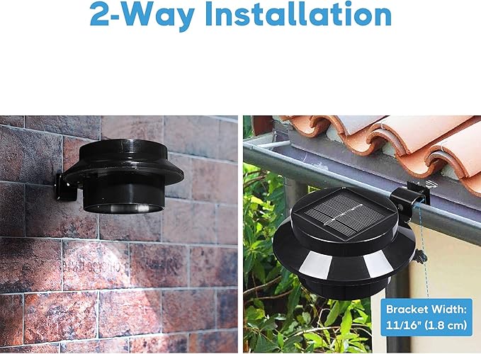 Yescom Solar Gutter Light Outdoor Waterproof 3 LED Deck Fence Lights with Bracket Wall Garden Stair Yard Black 6Pcs