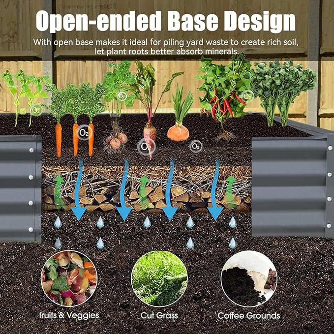 8X4X1 Ft Galvanized Raised Garden Bed Metal Planter Box for Vegetables Flowers &amp Herbs - Gray